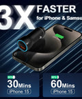 Boss 43W USB C Car Charger With Three Point Three Ft Type C To C Cable shown charging iPhone 15 quickly