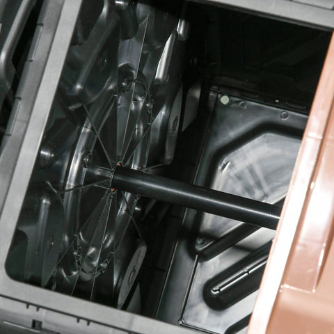 Interior view of Dual Chamber Compost Tumbler Bin With Rotating Design For Faster All Year Round Composting, 24 Ventilation Openings And Sturdy Steel Legs, Outdoor Tumbling Composter For Rich Nutritious Soil In No Time.