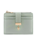 Front view of Ultra Slim Women Wallet With RFID Blocking Bifold Soft Leather Card Holder With ID Window Zipper Coin Pocket Green