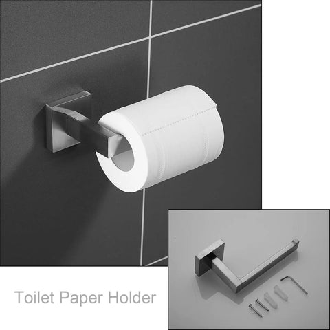Hardwearing Stainless Bathroom Hardware Set With 24 Inch Towel Bar Two Towel Hooks Toilet Paper Holder And Hand Towel Rail In Brushed Nickel Finish Rust Resistant SUS304 Bath Accessories For A Sleek Modern Bathroom Upgrade Easy Install No Fuss - Brushed Nickel Toilet Paper Holder