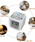 Super Sweet Nautical Alarm Clock With Starfish And Coral Wooden Cube Design Silent Sweep Nightlight bedside timer in various settings.