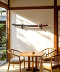 Dope Velvet Padded Sword Wall Mount Hanger For Katana Wakizashi Tanto Genji Daggers And Swords displayed in serene room