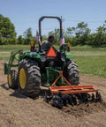 3 Point 6-Foot Notched Disc Harrow Plow Attachment For Cat 1 Tractors With 16-Inch Notched Discs in use on farmland