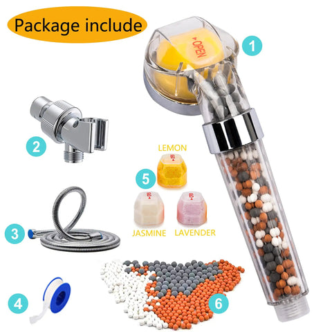 Vitamin C Shower Head Filter With Hose And 3 Replacement Balms, Handheld High Pressure Filtered Shower Head package contents