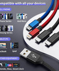 Go-To All In One Dual Type C Charging Cable 4 In 1 for iPhone 17 Galaxy S26 Android iPad and More showing compatibility icons