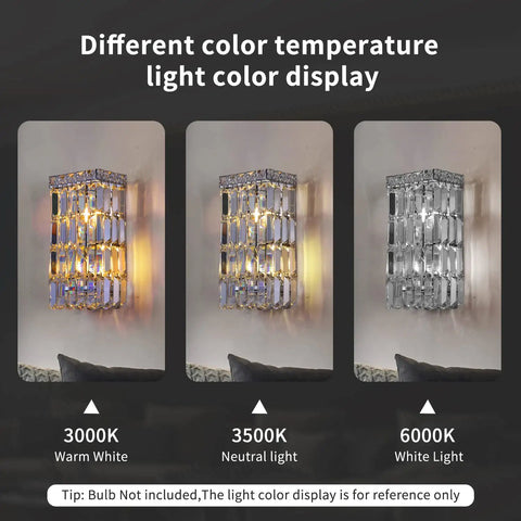 Indoor Modern Two Light Crystal Wall Sconce, Chrome Wall Mount Lamp With Hanging Crystal Balls light color display