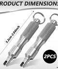 2 Pack Valve Core Removal Tool Keychain Stainless Steel Tire Valve Stem Tool Grab And Go Portable For Bicycle Car Motorcycle Repair Disassembly And Installation At Home, showing two tools with product dimensions.
