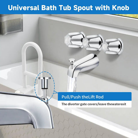 Upgrade Your Bath Game Fast With This Pro Tub Faucet Replacement Kit Including Diverter Spout And Three Handle Knobs For A Sleek Stainless Steel Finish That Fits Standard Connections. chrome tub faucet replacement kit with diverter spout, three knobs, and pull-up lift rod