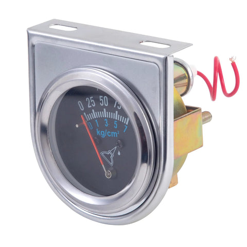 Oil pressure gauge kit with chrome bezel and black dial; universal fit with plastic tube and threaded fittings