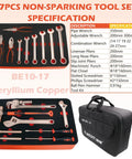 Heavy Duty Non Sparking 17 Piece Tool Kit Built Tough With Pipe Wrench And Adjustable Wrenches Pliers Screwdrivers Chisel Die Forged Beryllium Copper Tools That Are Corrosion Resistant Meets DIN Standards BAM Certification