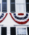 Patriotic Pleated Fan Flags Set, 6 Pcs, 3 By 1.5 Feet American Buntings Banner displayed on house exterior