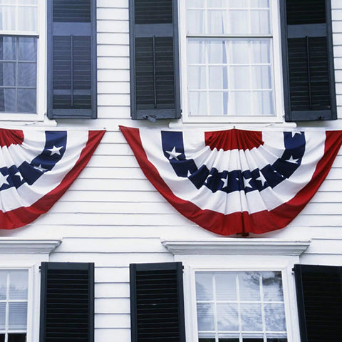 Patriotic Pleated Fan Flags Set, 6 Pcs, 3 By 1.5 Feet American Buntings Banner displayed on house exterior