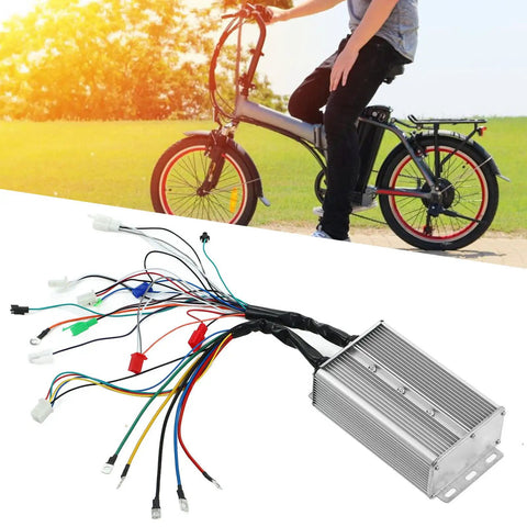 Rugged Rock Solid 1500W Brushless Motor Controller For 48V Or 60V E Bikes And Electric Trikes with wiring harness on white background.