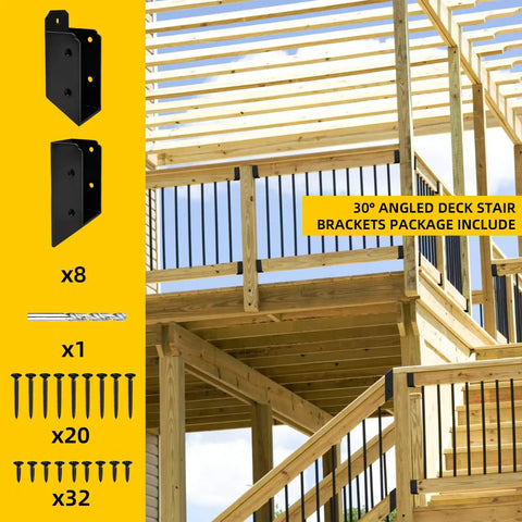 30 Degree Stair Railing Bracket Connectors U Shaped Concealed Mounts For 2 By 4 Lumber DIY Friendly Deck Handrail Brackets For Wood Fences Pergolas Log Cabins Black 4 Pair