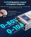 60V 600W Adjustable DC Power Supply With LED Digital Display Converts 110V Or 220V AC To 0 To 60V DC 10A Max Switching Converter For 3D Printers CCTV And Dimmable LED Projects With 5V 12V 24V 48V Buck Outputs, metal case