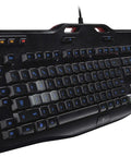 Certified Refurbished Gaming Keyboard With Bright Blue Backlight And Six Programmable Keys showing the main layout and programmable G keys.