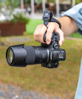 ET-60 Tulip Lens Hood Shade for Canon RF 75-300mm f4-5.6 and EF and EF-S Lenses attached to camera outdoors