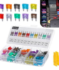 Hella Reliable 120 Piece Mini Blade Automotive Fuse Assortment Kit With Bright Color Coding And Ultra Heavy Duty Connector Clips For Cars Trucks Vans And Suvs in a clear storage case with mini fuses.