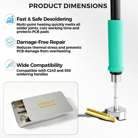 Copper Desoldering Tip Set For Joysticks And Controller Repair, C245 900M Adapter, Multi Point Heating For P4 P5 Xbox And Switch, Precision Alignment, Easy Heat Up, Pro Grade Soldering Tips shown with adapter and case