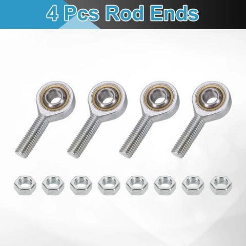 4 Pcs SA12T/K Rod End Bearings With 12mm Bore M12x1.75 Left Hand Male Thread Jam Nuts Chrome Steel Self-Lubricating Joints for linkage