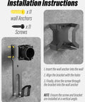 Installation instructions for Heavy Duty Wall Mount J Hook Bracket To Store J1772 EV Charger Cables with anchors and screws.