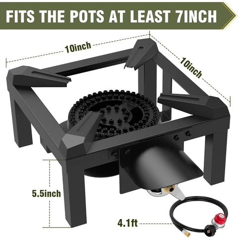100,000 BTU High Pressure Propane Burner Stove With Heat Shield Guard, 4.1ft Regulated Hose For Outdoor Cooking