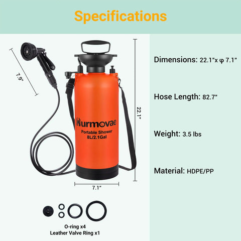 All In One Portable Shower For Camping Surf And Beach Use Two Point One Gallon Tank With Ten Spray Modes pressurized water unit and dimensions