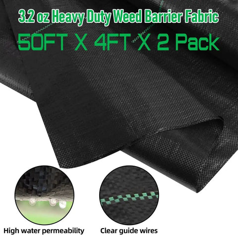 3.2 oz Heavy Duty Weed Barrier Landscape Fabric For Gardening And Farming 4 Ft By 100 Ft Ground Cover close-up with texture details