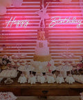 Pink Happy Birthday Neon Sign With Dimmer For Party Decoration And Bedroom Wall Decor Two Panel 16.5x8 And 23x8 Inches in party setup