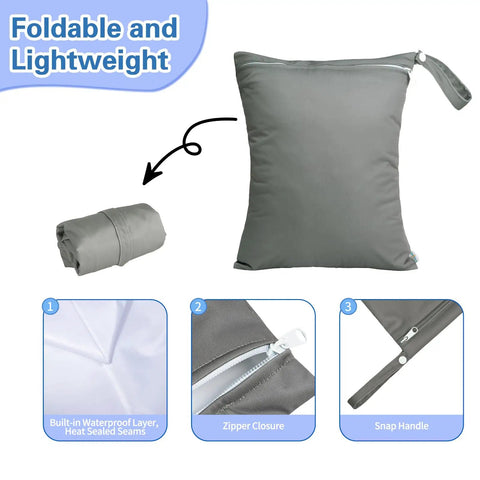 Waterproof Wet Dry Bag For Swimwear And Travel, Reusable Leakproof Organizer, folded and unfolded views, gray color, zipper closure