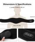 Portable Heated Neck Massager Wrap with 3 Heat Levels and 3 Vibration Modes, dimensions and close-up of control buttons