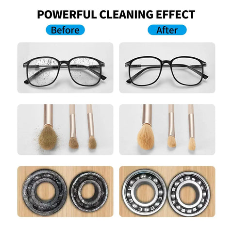 Comparison of cleaning effect on glasses, brushes, and bearings using Ultrasonic Eyeglasses Cleaner With Large 1L Tank, 60W Power.