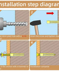 Installation steps for 20 Pack Heavy Duty Concrete Anchors And Screws Kit For Hollow Walls, showing drill and hammer usage.