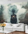 Steam Train Mural Misty Forest Wall Decor For Living Room And Bedroom Vintage Locomotive Railway Wall Art Natural Forest Scene Non Self Adhesive 118 By 82 Inch
