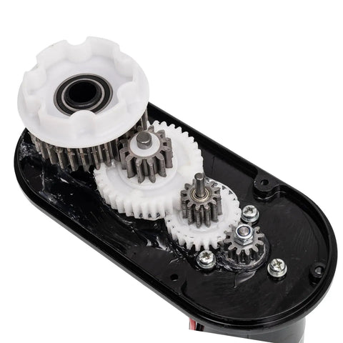 Close-up of 24V Drift Rear Gearbox Motor, internal gears for 4x4 UTVs, kids ride-on SUVs, durable, easy to install.