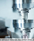 Heavy Hitter Tungsten Carbide Annular Cutter And Hole Saw 13/16 Inch By 4 Inch in use on thick metal for precise cutting.