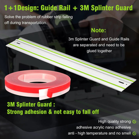 Ultra Precision 110 Inch Track Saw Guide Rail With Locking Connector For Seamless Straight Cuts And Pro Woodworking Projects That Slide Smooth As Butter With Hella Accuracy And Zero Wobble Every Time You Need A Tight Fit with 3M splinter guard and adhesive tape.