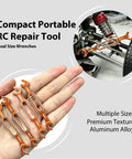 Hand holding Aluminum RC Wrench Set Multi Size 3.0mm 3.2mm 3.5mm 3.7mm 4.0mm 5.0mm 5.5mm 6.0mm for RC cars, durable orange tools