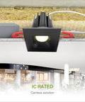 Top Shelf Square Led Recessed Downlights With Slick Integrated Junction Box Hella Bright 7 Watt 5 Way Adjust Color Changing Anti Glare Dimmable Ic Rated Ceiling Lights Matte Black Finish 24 Count, shown installed in ceiling.