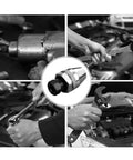 Damaged Bolt And Stud Extractor Tool For One Quarter Inch To One Half Inch Studs That Grips And Removes Broken Rounded Off Painted Over And Rusted Tight Bolts Heavy Duty Alloy Steel For Manual Or Pneumatic Wrenches in use with various wrenches and tools.