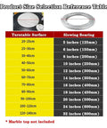 Product size selection table for Heavy Duty Lazy Susan Turntable Base In Aluminum Alloy With Smooth 360 Degree Rotation for tables.