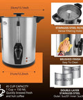 Large 45 Cup Coffee Urn With 8L Capacity, 950W Quick Brew Percolator For Catering and Crowd-Pleasing Events, stainless steel design