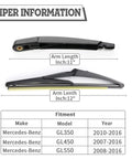 Diagram showing Mercedes Benz Rear Wiper Arm Nut Kit With Blade And Tools Replacement For GL Class 2010 To 2016 product details