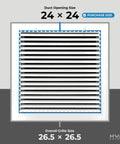 Aluminum Return Air Grille 24 By 24 Inches For 1 Inch Filters With Easy Airflow And Linear Bar Design Outer Dimensions 26 Point 5 By 26 Point 5 Inches Powder Coated Latch No Tool Required To Open For Unrestricted Quiet HVAC Vent