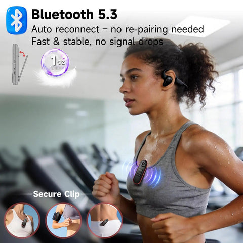 Woman running with 64GB USB MP3 Player With Bluetooth 5.3 Clip For Running And Sports Physical Buttons For Instant Control