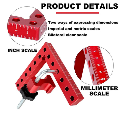 Beefy Ultra Precise 90 Degree Corner Clamp For Woodworking CNC Aluminum with imperial and metric scales for cabinet assembly