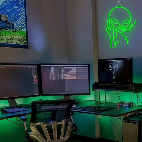 Green Alien LED Neon Sign Wall Decor For Bar Pub Man Cave Game Room Hip Hop Party And Bedroom Aesthetic in gaming setup