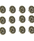 Set of 12 aged bronze compass rose drawer pulls, durable cast iron cabinet hardware knobs for rustic home decor, 2.25 inch diameter.