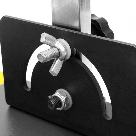Close-up of fastening mechanism on a tabletop hot wire foam cutter with adjustable temperature for DIY foam cutting and sculpting.