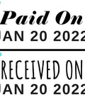 Two customizable message plates showing "Paid On JAN 20 2022" and "Received On JAN 20 2022" for No Sweat Self Ink Date Stamp With Customizable 2025 Calendar And Fully Flexible Phrasing For Office Paperwork Fast Drying Imprint Lightweight Business Tool For Daily Grind.